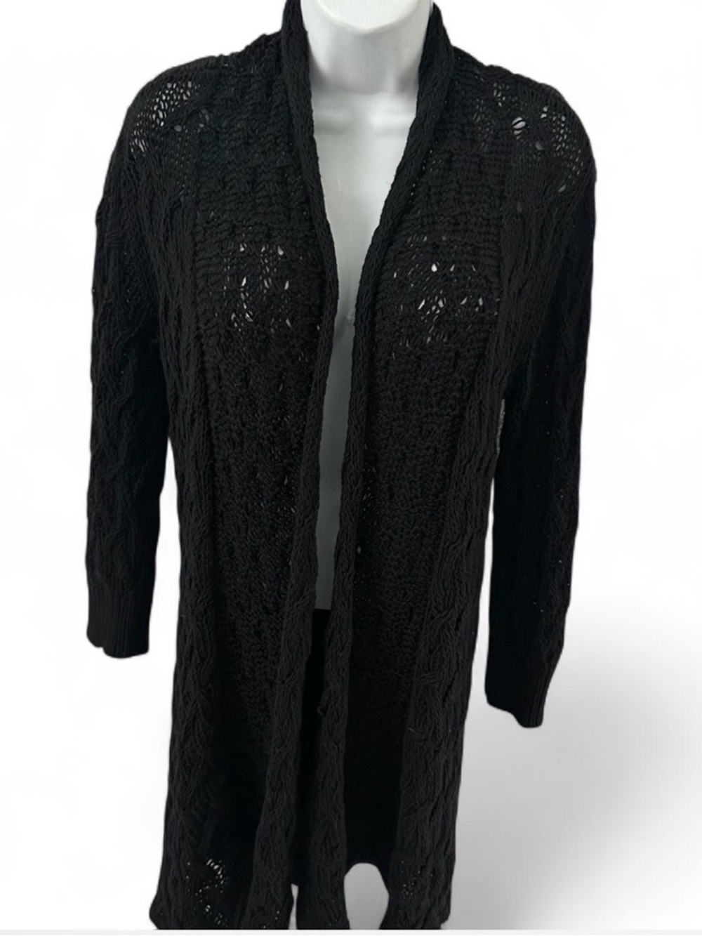 Tommy Bahama Black  Open-Front Cable Knit Women's Sweater Cardigan